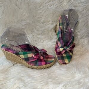 American Eagle Outfitters Pink and Green Wedge Sandals Espadrille Size 8
